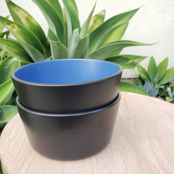NEW Stone Lain 2 Bowls Stoneware Dinnerware Set Blue and Black Dishwasher and Mi - Picture 6 of 9